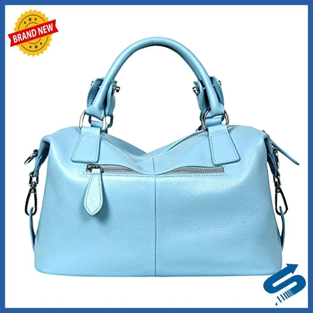 Genuine Leather Satchel Tote Crossbody Bag with Adjustable Strap
